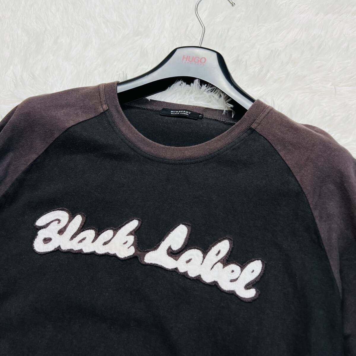 【希少Lサイズ】BURBERRY BLACK LABELバーバリーブラックレーベル Tシャツ ロンT ベースボールシャツ ロゴ刺繍 長袖の画像2