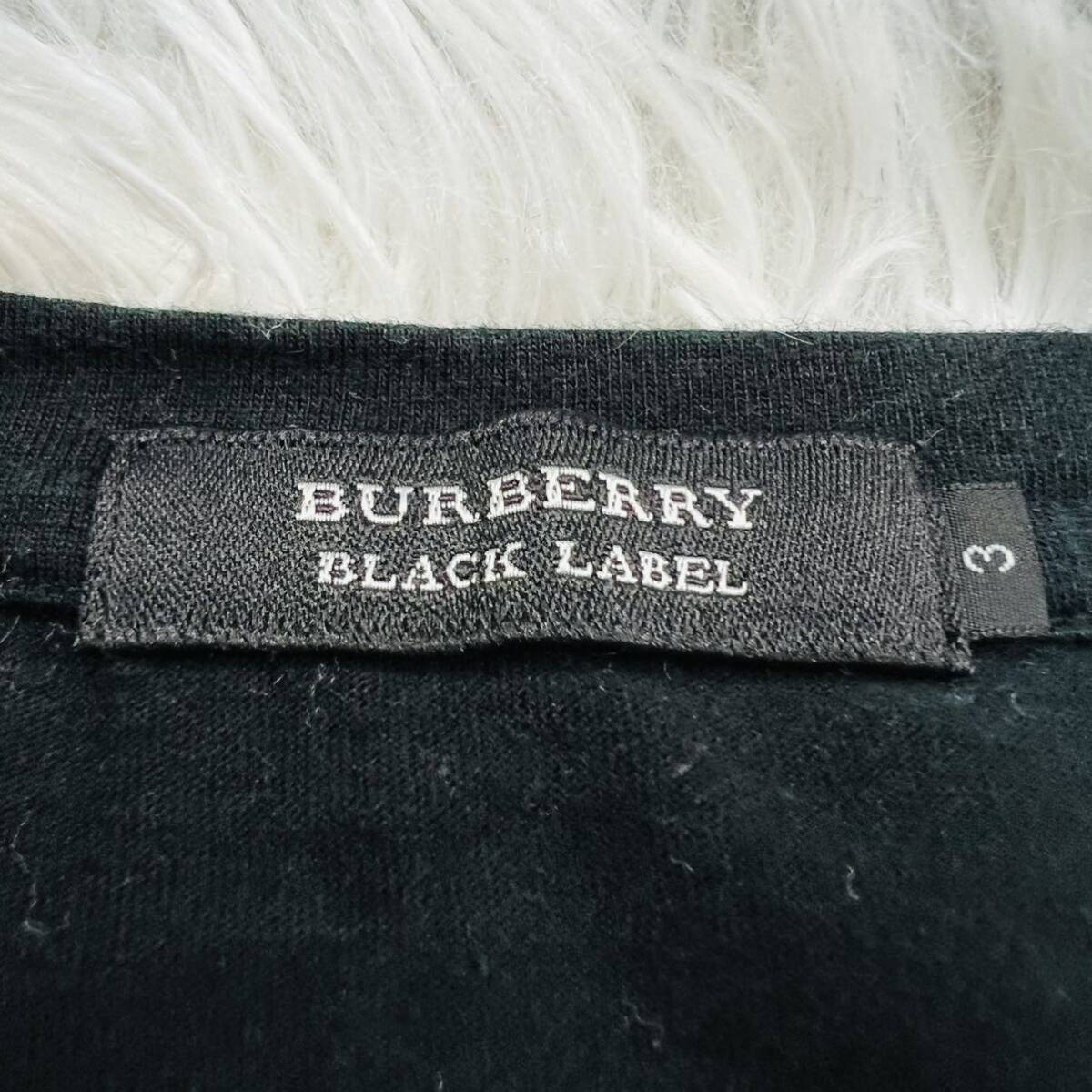【極美品/希少Lサイズ】BURBERRY BLACK LABEL バーバリーブラックレーベル 半袖Tシャツ Vネック ブラック ビッグロゴ サイズ3_画像4