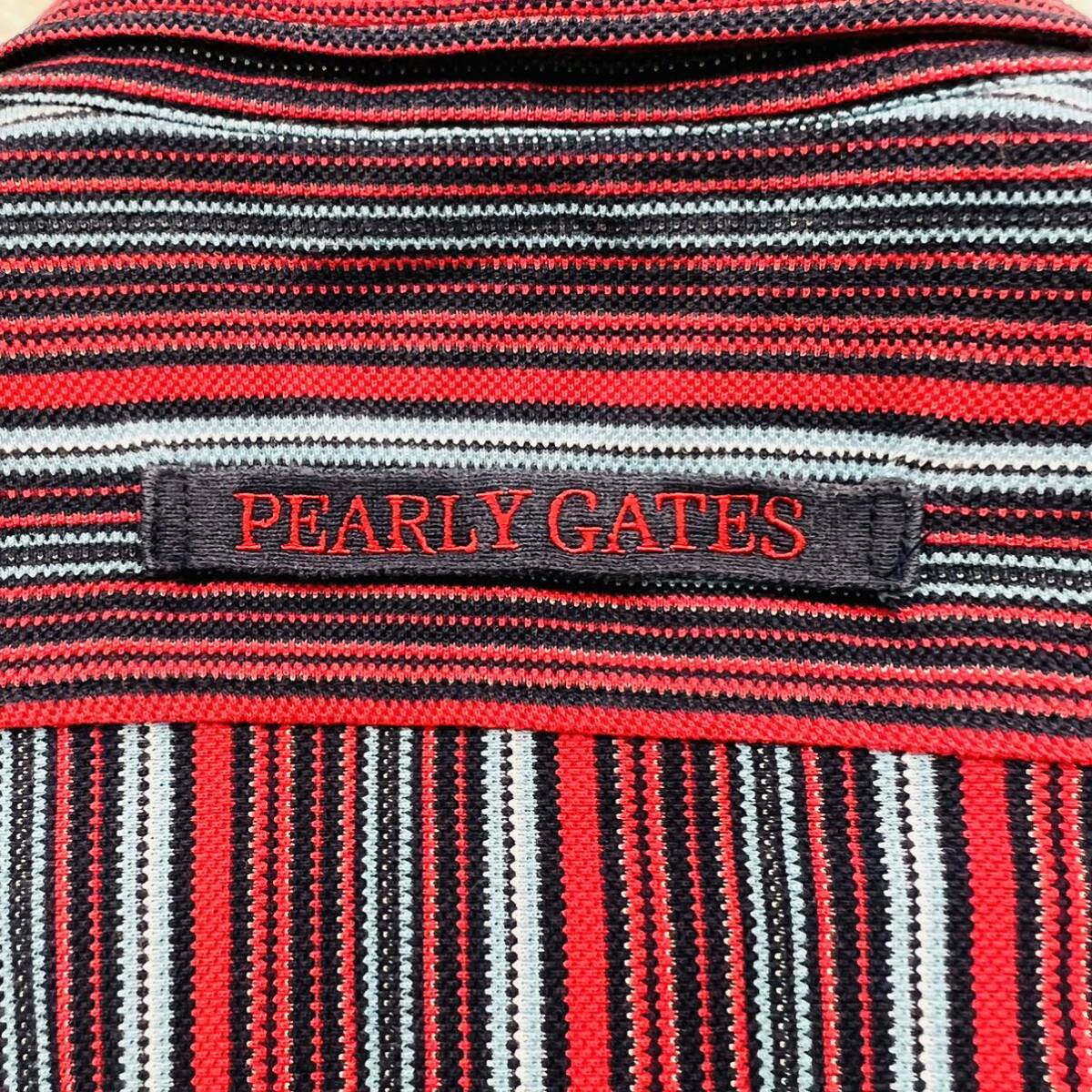 【極美品】PEARLY GATES パーリーゲイツ 半袖ポロシャツ 鹿の子 マルチストライプ柄 ロゴ刺繍 ゴルフウェア サイズM-L相当_画像9