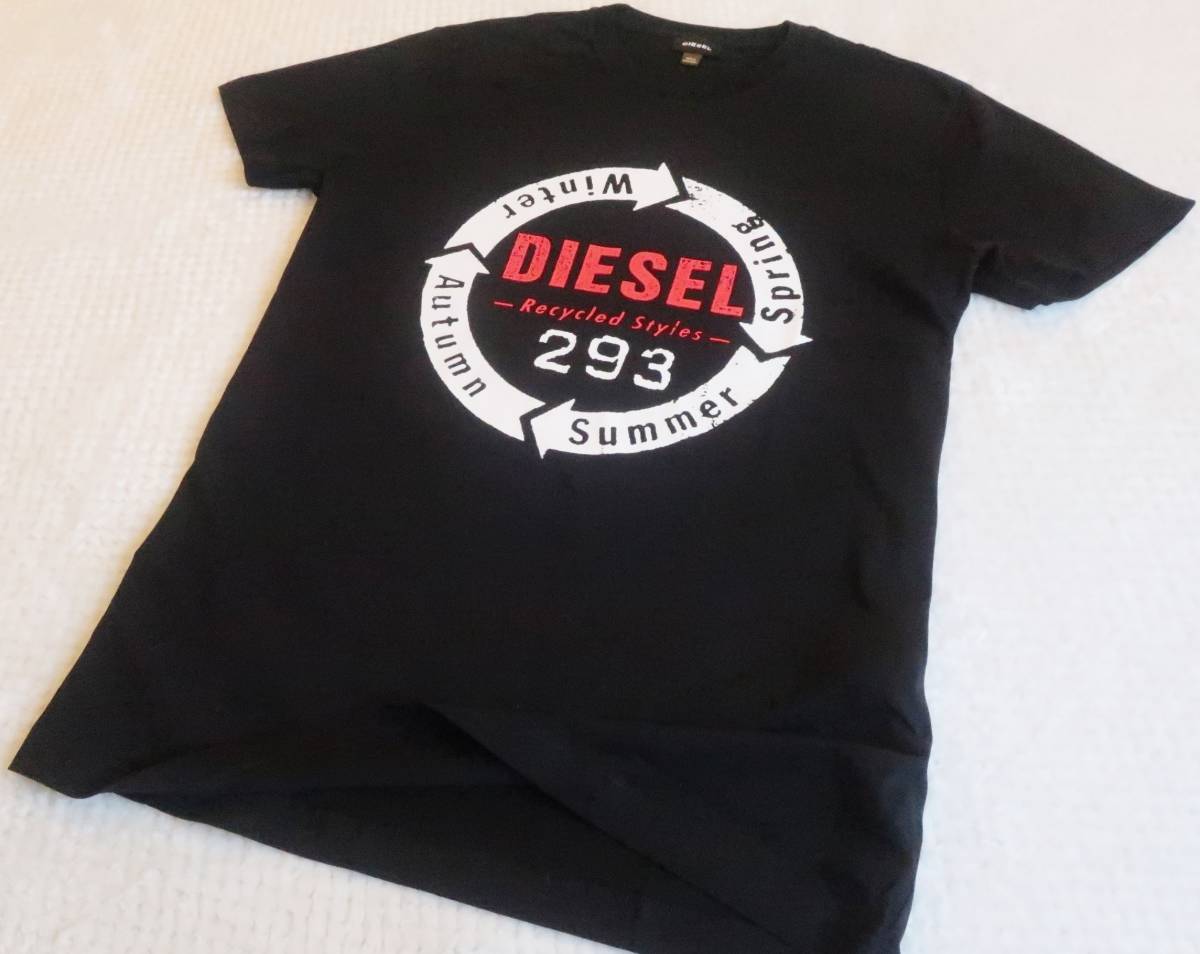 新品★ディーゼル DIESEL★大きいサイズ★ブラック Tシャツ★ホワイト レッド ロゴプリント★Recycled Styles 黒 2XL☆961_画像9