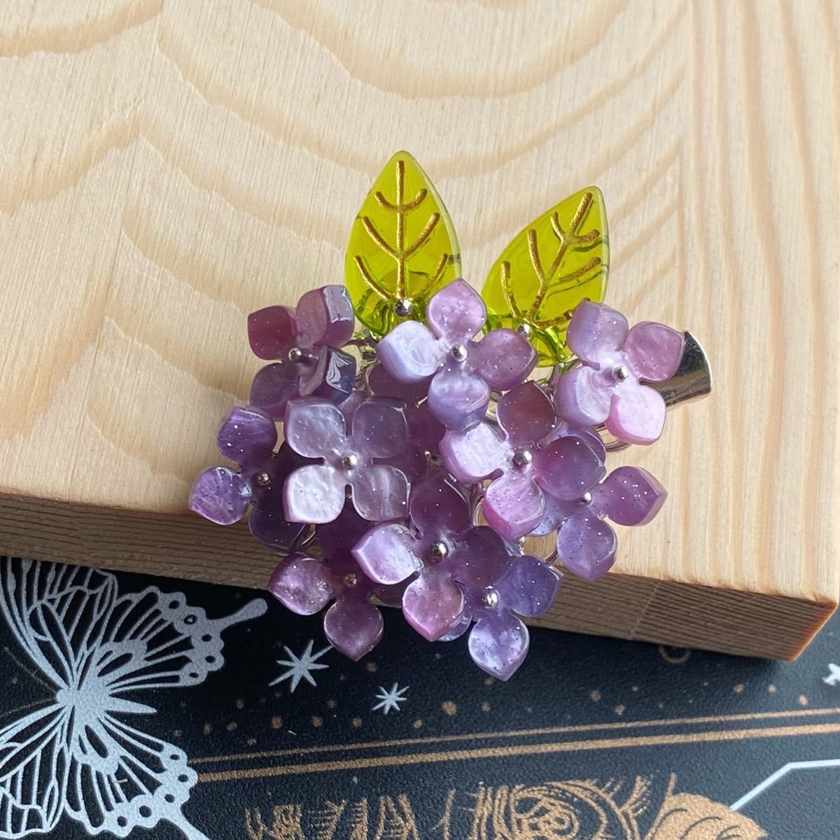 【新色】紫陽花のヘアクリップ　ダークパープル