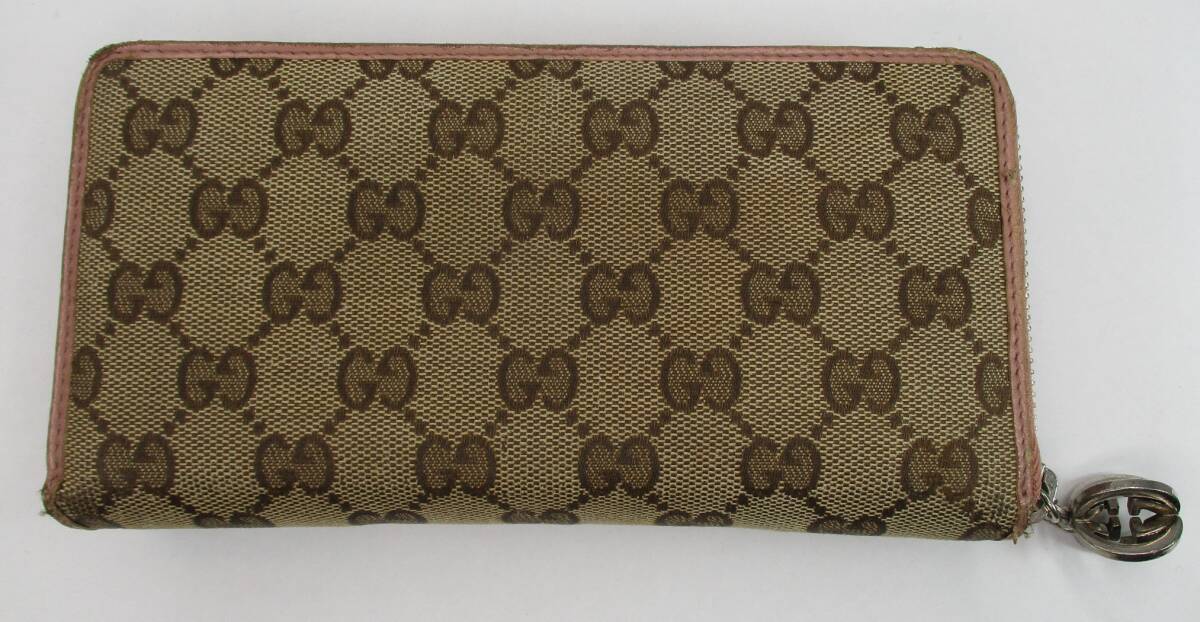 BA-89　グッチ　GUCCI　GGキャンバス　 ラウンドファスナー財布　ピンク_画像1