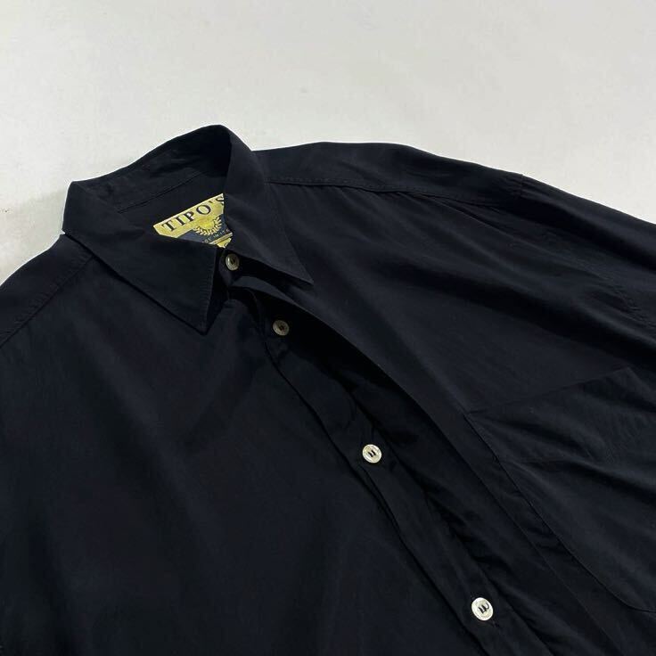 美品♪ビッグサイズ 80s イタリア製 TIPO'S レーヨンシャツ M 黒 無地 ビンテージ 隠しボタン ブラックの画像8