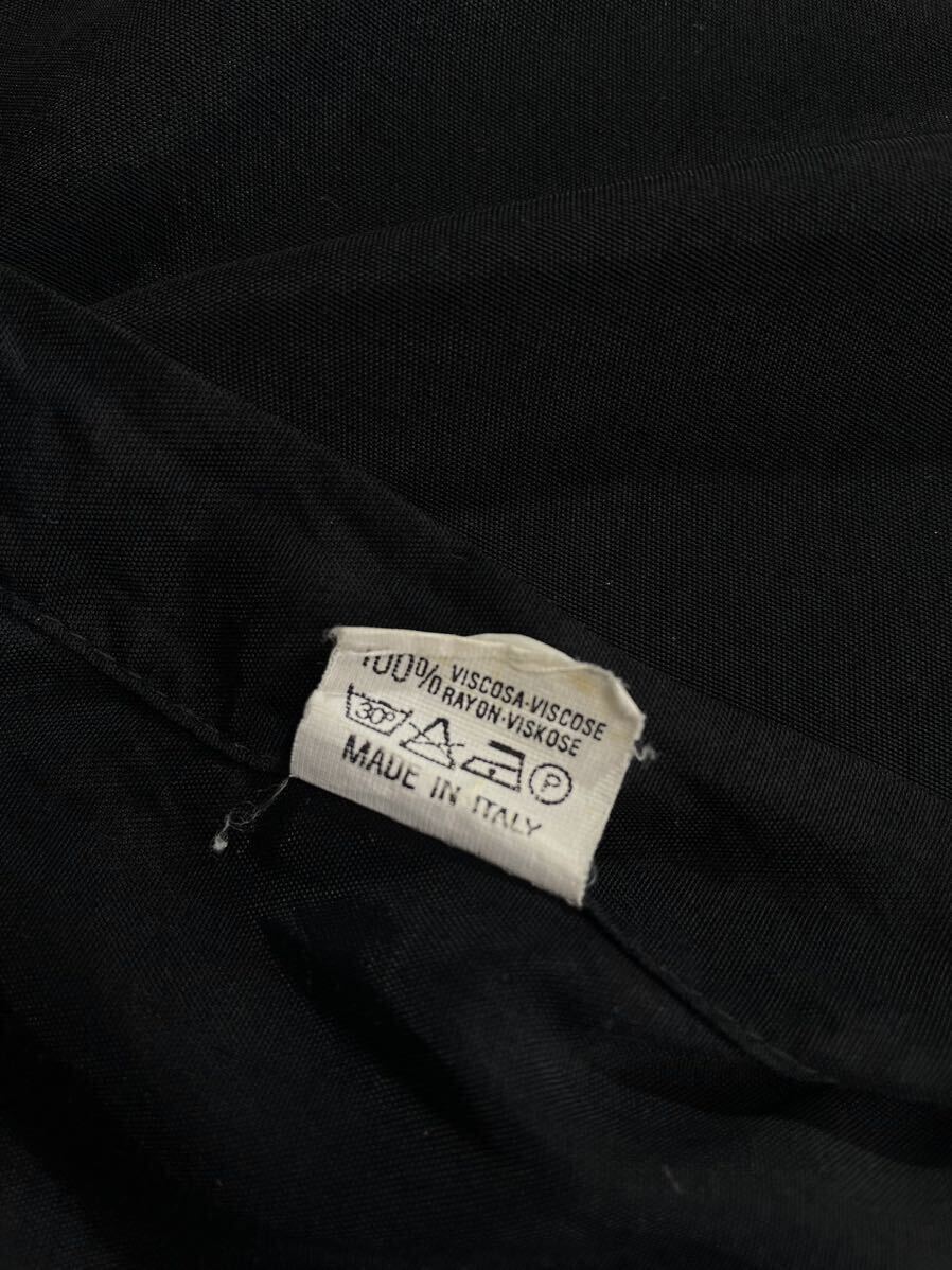 美品♪ビッグサイズ 80s イタリア製 TIPO'S レーヨンシャツ M 黒 無地 ビンテージ 隠しボタン ブラックの画像6