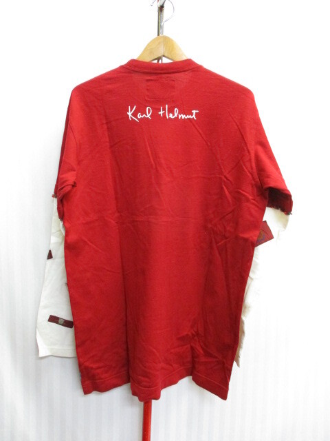 カールヘルム　重ね着風デザインTシャツ　メンズL　赤白Tシャツ　長袖カットソー　レイヤードシャツ　ロンT　長袖Tシャツ　05103_画像6
