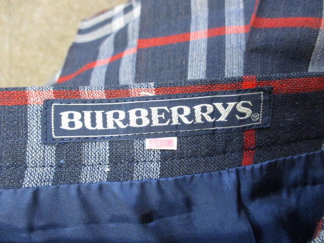 バーバリー　BURBERRYS　90sヴィンテージ　リネンスカート　SIZE１１　紺ノバチェック柄スカート　麻スカート　春夏スカート　05093_画像3