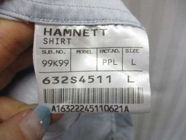 HAMNETT　キャサリン・ハムネット　長袖シャツ　メンズL　シャンブレーシャツ　デニムシャツ　長袖シャツ　インディゴシャツ　05142_画像4