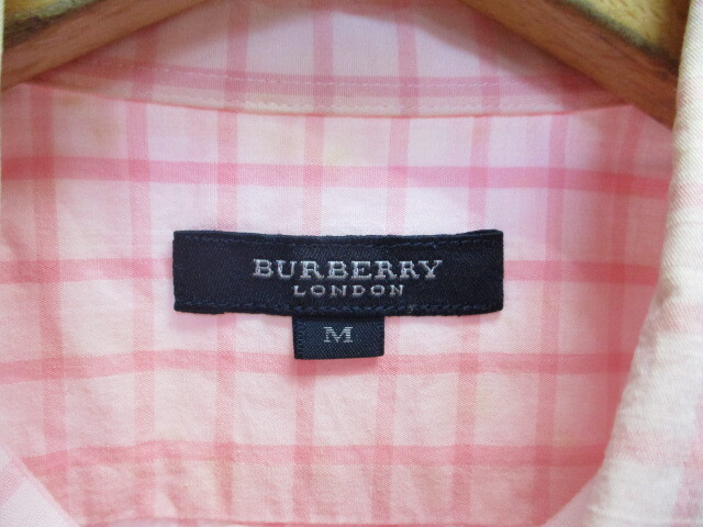 BURBERRY LONDON　バーバリー　半袖ボタンダウンシャツ　メンズM　ピンク チェック柄シャツ　半袖シャツ　半袖カットソー　05142_画像2