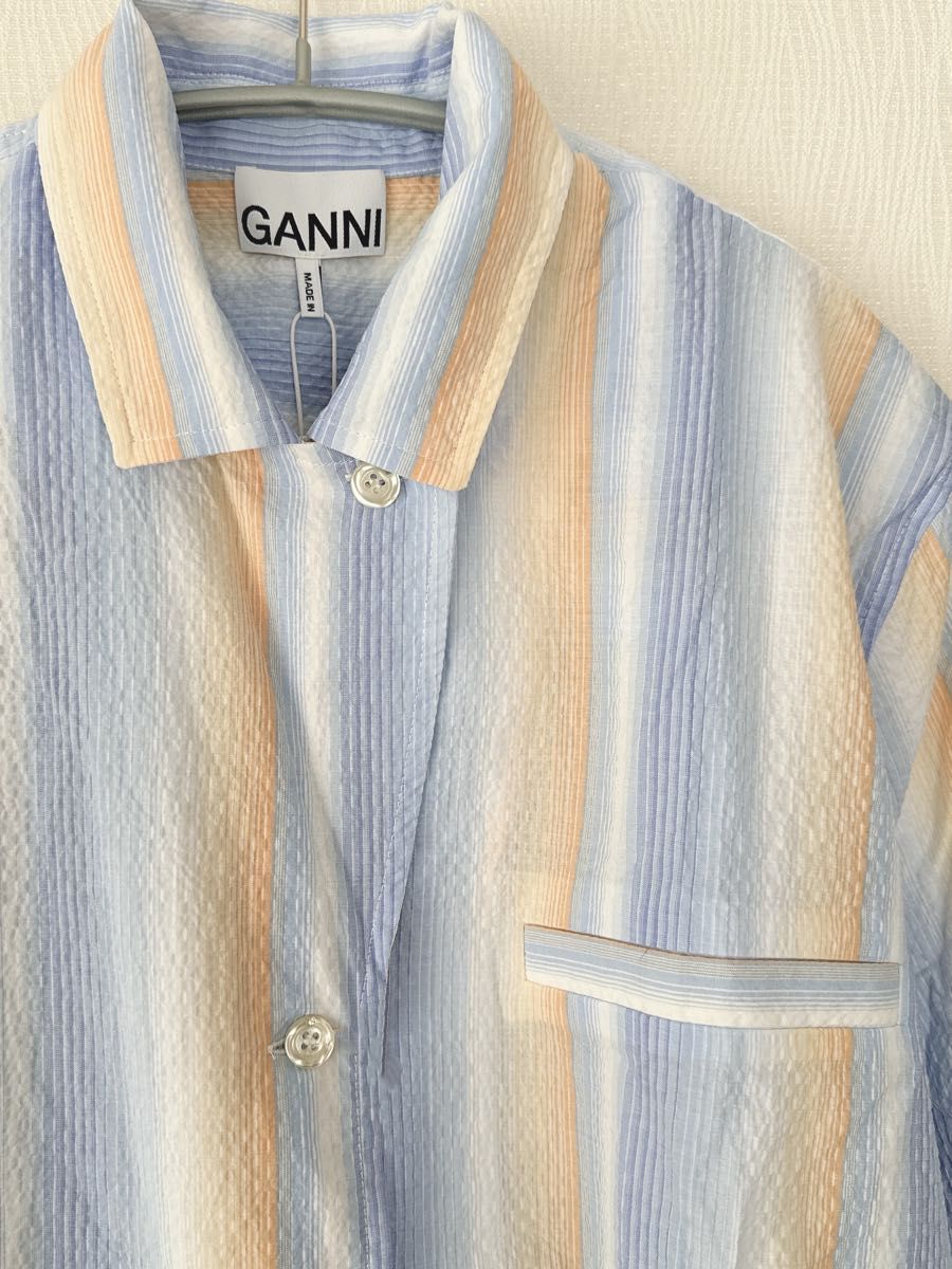 【新品】GANNI ガニー　ストライプ 半袖シャツ