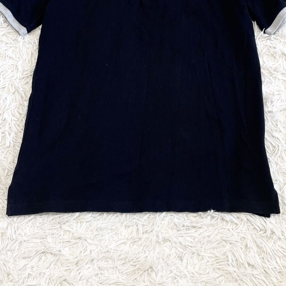 1 иен ~[ прекрасный товар ]BURBERRY BLACK LABEL Burberry Black Label рубашка-поло с коротким рукавом эмблема нашивка олень. . черный M три . association 