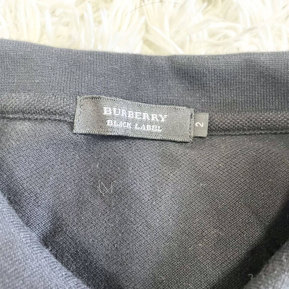 1円〜【美品】BURBERRY BLACK LABEL バーバリーブラックレーベル 半袖 ポロシャツ エンブレム ワッペン 鹿の子 ブラック M 三陽商会_画像8