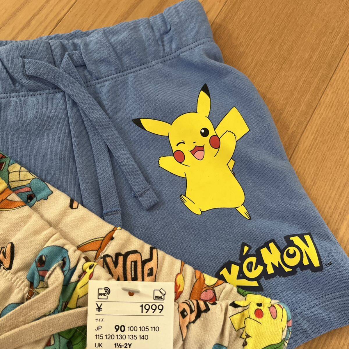 新品★H&M ポケモン　スウェットショートパンツ2枚セット★90 半パン　ピカチュウ_画像4