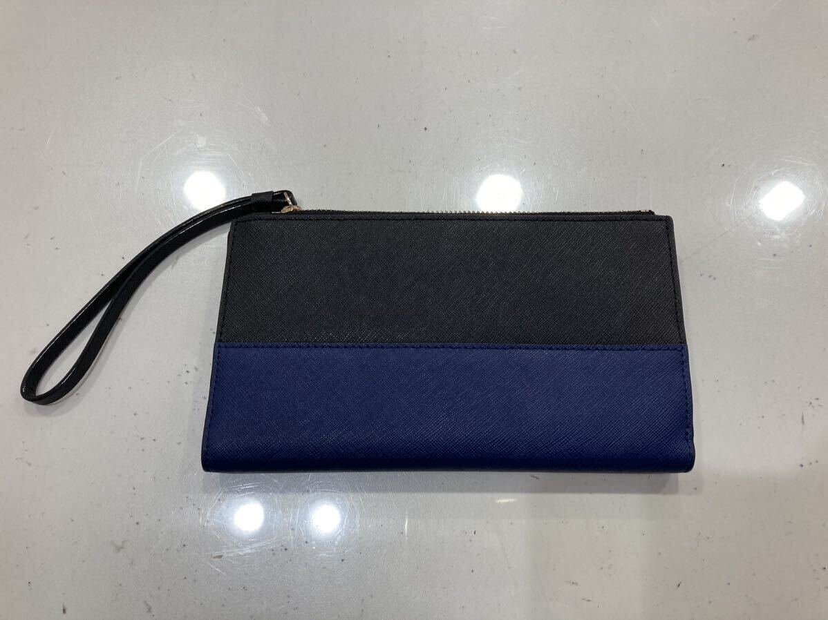 パ）ケイトスペード kate spade 長財布 レザー 青 黒 2つ折り　New York _画像2