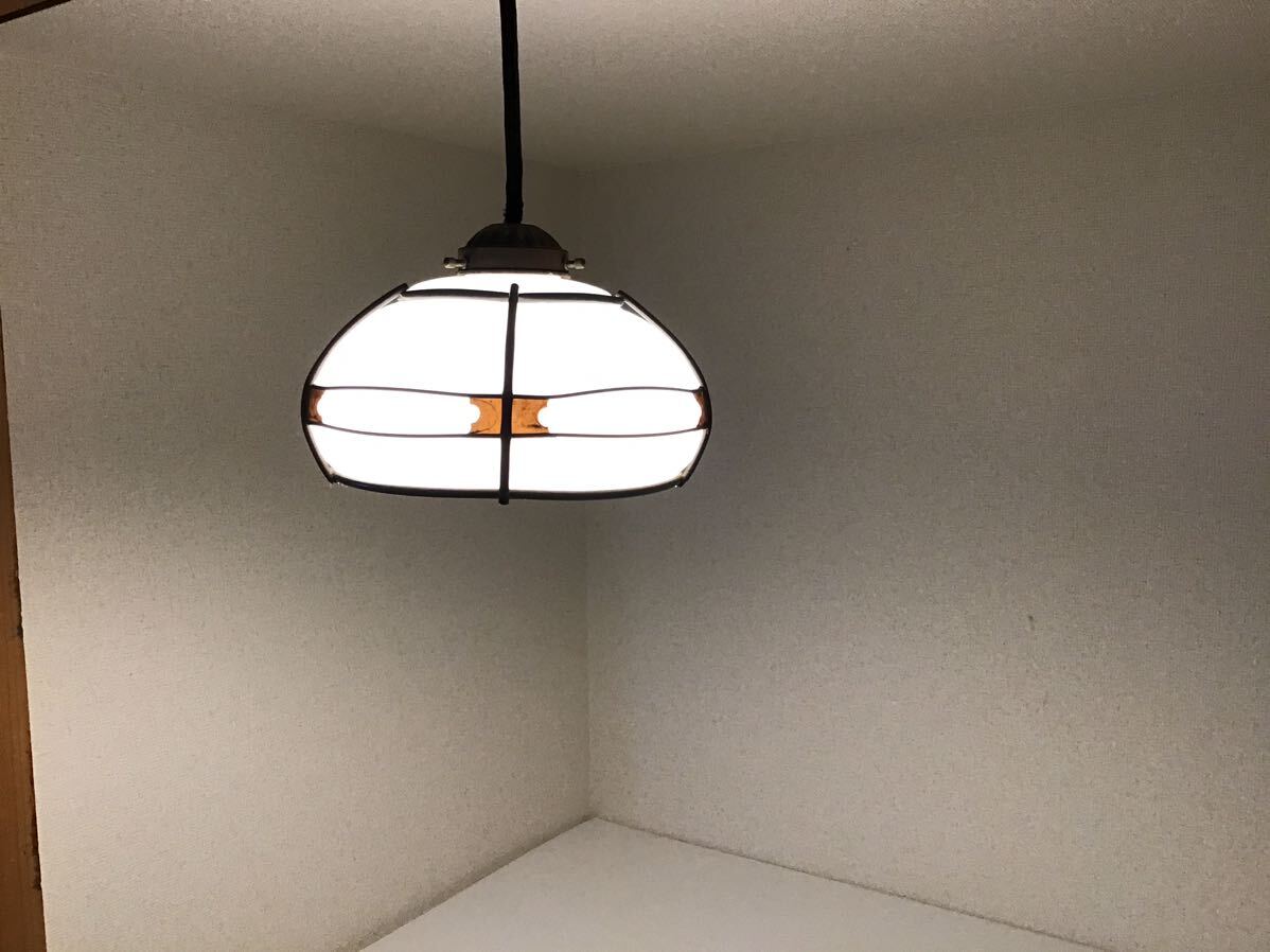 ★昭和レトロ★ 乳白ガラス 天井吊り下げ 直径22cm ペンダントライト 大正ロマン 照明器具 LED対応 古民家