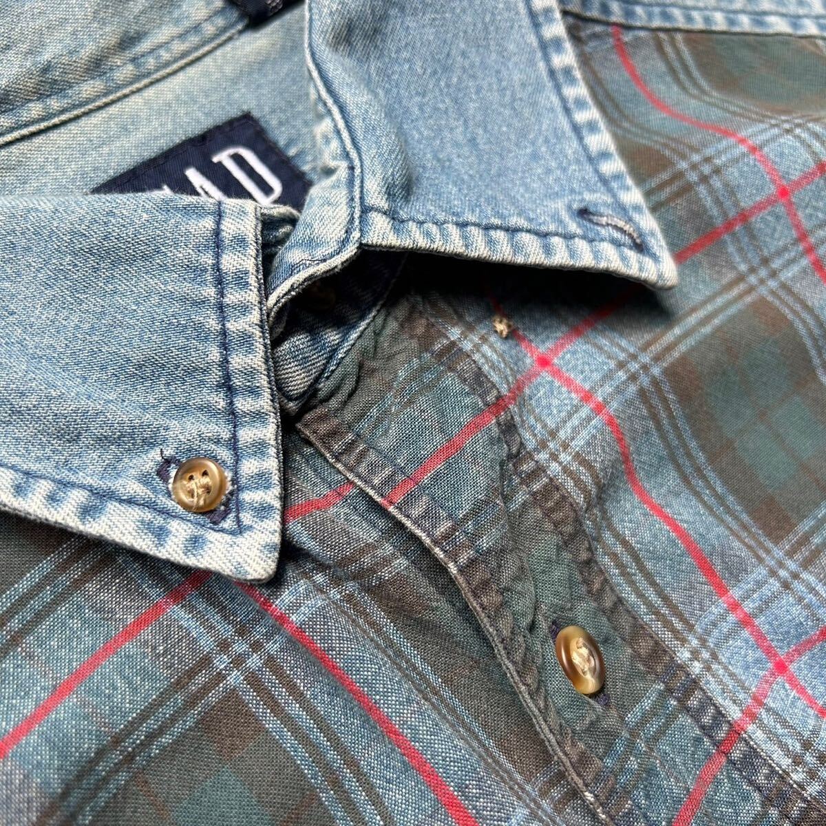 90s GAP Check Pattern Denim Shirt “size XL” 90年代 ギャップ チェックパターン デニムシャツ ダンガリーシャツ オールドギャップ_画像5