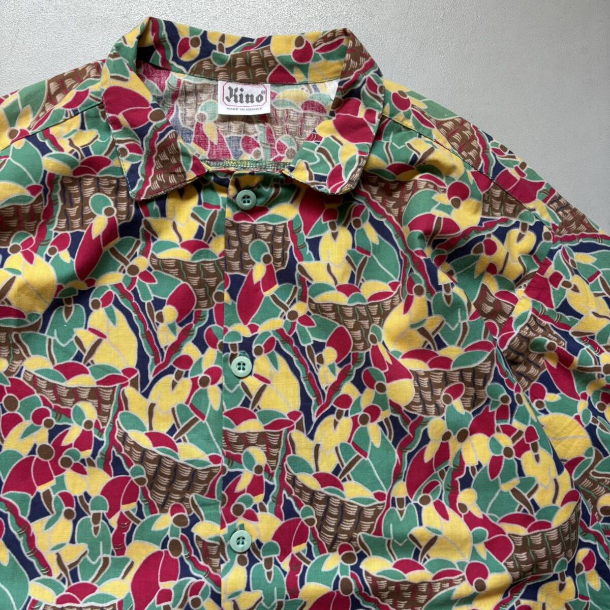 KINO All-over pattern S/S shirt “size L” “made in France” 総柄シャツ 半袖シャツ フランス製