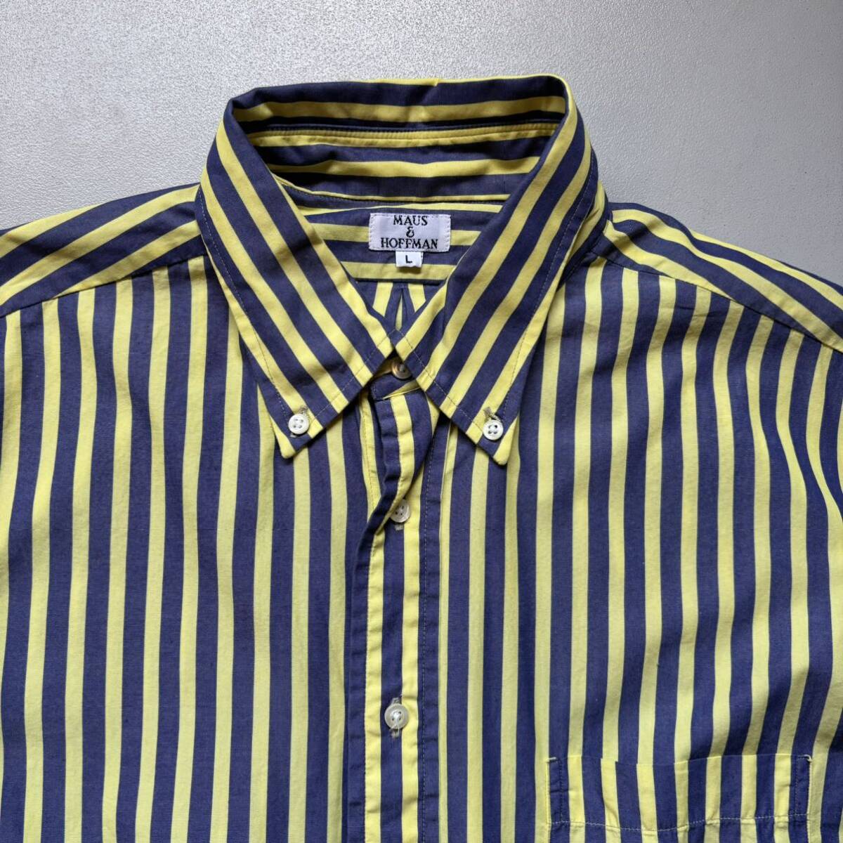 MAUS&HOFFMAN S/S shirt “size L” “made in USA” アメリカ製 半袖シャツ ストライプシャツ ボタンダウン