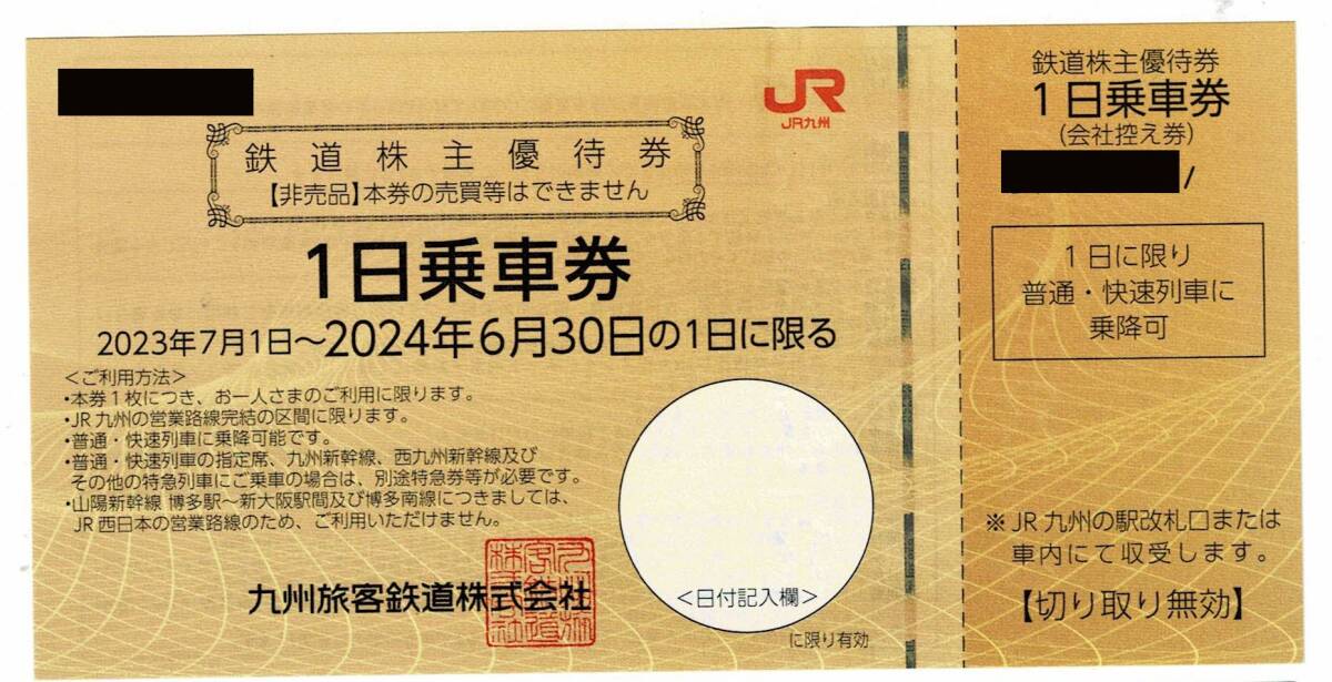JR Kyushu stockholder complimentary ticket 1 day passenger ticket 1 sheets ~2024 year 6 month 30 until the day 