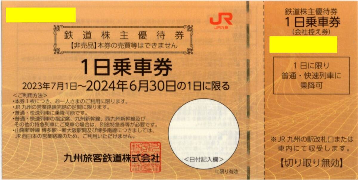 [普通郵便送料無料/平日は当日発送可能です。] JR九州 株主優待券 1日乗車券 2024/6/30期限 1-9枚 即決あり の画像1