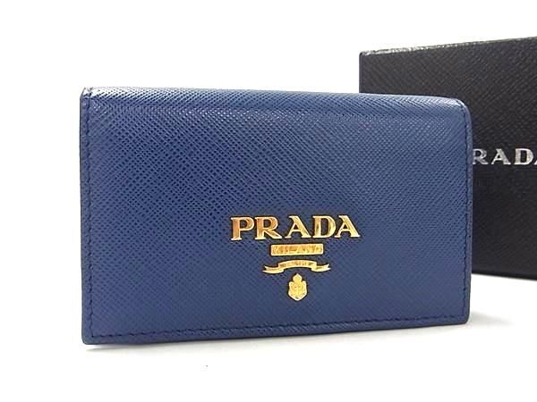 1 иен # превосходный товар # PRADA Prada safia-no кожа футляр для карточек карта inserting футляр для визитных карточек мужской женский темно-синий серия FC0046
