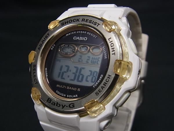 1円 ■稼働品■美品■ CASIO カシオ BGR-3003 SS×ラバー ソーラー 20気圧防水 腕時計 ウォッチ レディース ホワイト系 DA6858の画像1