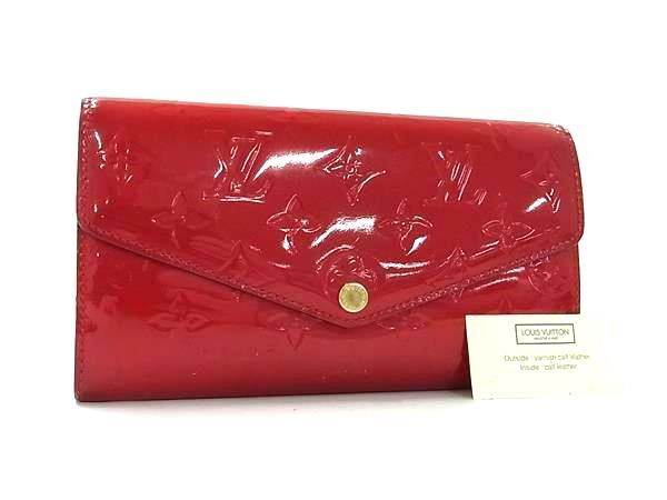 1円 ■美品■ LOUIS VUITTON ルイヴィトン M90208 モノグラムヴェルニ ポルトフォイユ サラ 二つ折り 長財布 ウォレット レッド系 FC4068_画像1