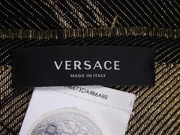 1円 ■美品■ VERSACE ヴェルサーチ メデューサ ウール×シルク×ポリエステル フリンジ マフラー ショール 防寒具 ゴールド系 AW7461_画像5