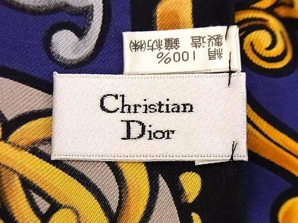 1円 ■極美品■ ChristianDior クリスチャンディオール シルク100% 総柄 大判 スカーフ ストール ショール レディース ブルー系 AW7823_画像4