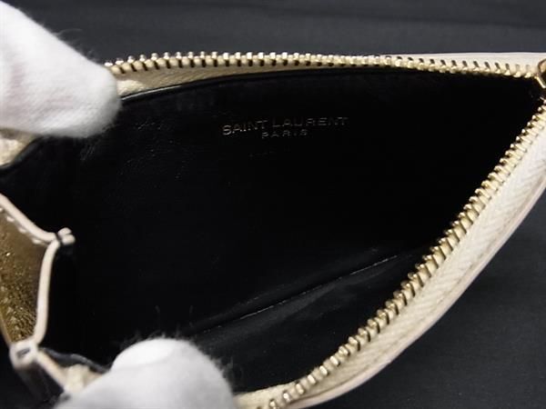 1円 ■美品■ SAINT LAURENT サンローラン レザー コインケース カードケース 小銭入れ カード入れ レディース ゴールド系 FA4792_画像3