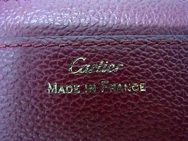 1円 Cartier カルティエ レザー コインケース コインパース カードケース カード入れ 財布 ウォレット レディース ボルドー系 BJ2901の画像6