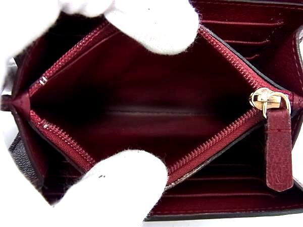 1円 Cartier カルティエ レザー コインケース コインパース カードケース カード入れ 財布 ウォレット レディース ボルドー系 BJ2901の画像5