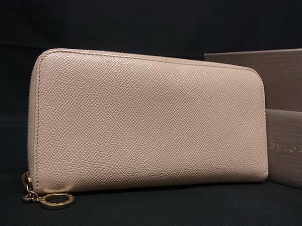 1円 ■美品■ BVLGARI ブルガリ レザー ラウンドファスナー 長財布 ウォレット 札入れ 小銭入れ レディース ベージュ系 BJ2955_画像1