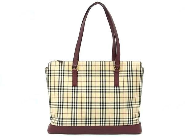 1円 BURBERRY バーバリー ノバチェック キャンバス×レザー ハンドバッグ トートバッグ ショルダー レディース ベージュ系 AZ2276の画像1