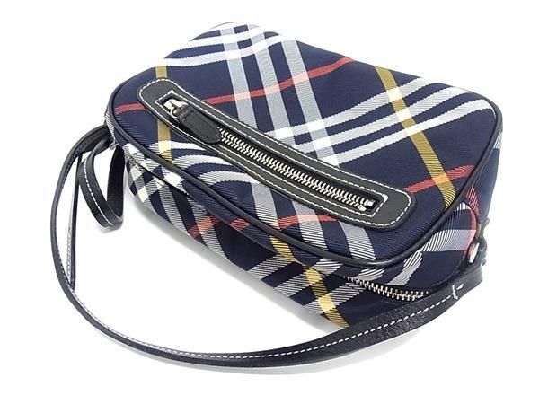 1円 ■極美品■ BURBERRY バーバリーブルーレーベル ナイロン×レザー チェック柄 クロスボディ ショルダーバッグ ネイビー系 AZ2356_画像3