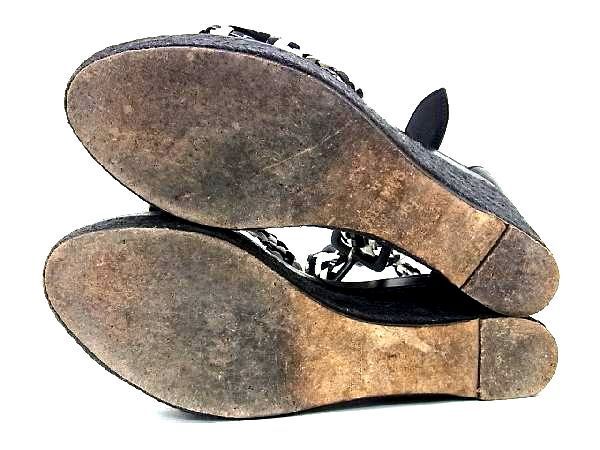 1円 HERMES エルメス スエード サンダル サイズ36 (約23.0cm) 靴 シューズ レディース ブラック系×ホワイト系 EA2204の画像4