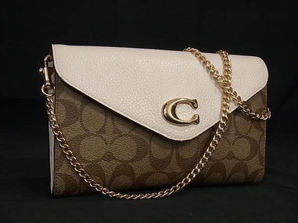 1 jpy # beautiful goods # COACH Coach C7301tami- signature PVC× leather chain Mini shoulder bag Cross body ivory series AZ1430