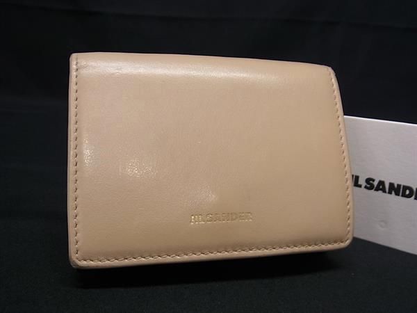 1円 JIL SANDER ジルサンダー レザー 三つ折り 財布 ウォレット 小銭入れ 札入れ レディース ベージュ系 BL0274の画像1