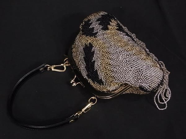 1円 ■極美品■ Vivienne Westwood ヴィヴィアンウエストウッド ビーズバッグ がま口 ワンハンドル ハンドバッグ シルバー系 BI2127_画像3