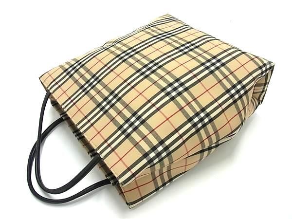 1円 ■美品■ BURBERRY バーバリー ノバチェック ナイロンキャンバス×レザー トートバッグ ハンドバッグ ベージュ系 AZ2169の画像3