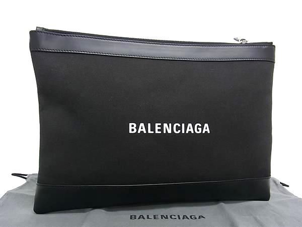 1 иен # прекрасный товар # BALENCIAGA Balenciaga 373834 темно-синий зажим парусина × кожа клатч ручная сумочка оттенок черного BG7849