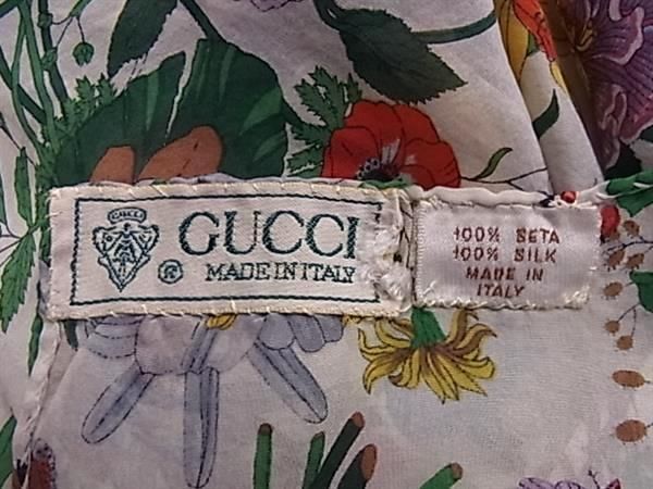 1 иен # прекрасный товар # GUCCI Gucci флора шелк 100% цветок цветочный принт насекомое рисунок шарф палантин шаль женский слоновая кость серия AX5720