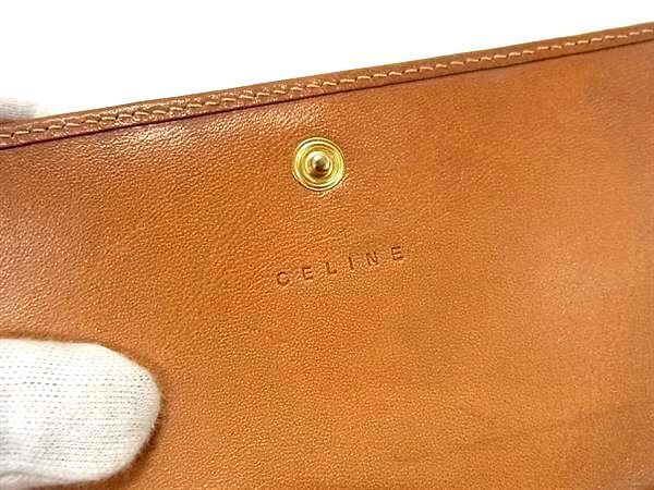 1円 ■美品■ CELINE セリーヌ ヴィンテージ マカダム柄 PVC×レザー がま口 二つ折り 長財布 ウォレット レディース ブラウン系 BL0498の画像7