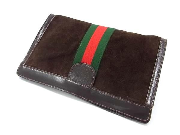 1円 GUCCI オールドグッチ ヴィンテージ シェリーライン スエード×レザー クラッチバッグ セカンドバッグ レディース ブラウン系 AY2771の画像2