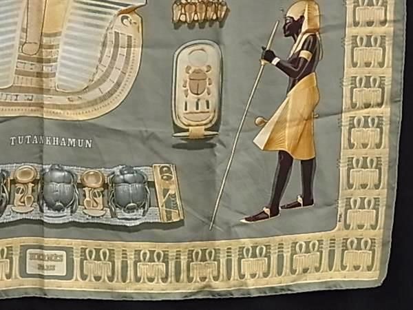 1円 HERMES エルメス TUTANKHAMUN【ツタンカーメン】カレ90 シルク100％ スカーフ ストール ショール レディース グリーン系 FA5635_画像3