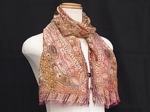 1 jpy # ultimate beautiful goods # ETRO Etro silk 100%peiz Lee pattern scarf stole shawl lady's pink series × multicolor BF7542