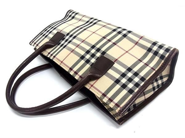 1円 ■美品■ BURBERRY バーバリー ノバチェック ナイロンキャンバス×レザー ハンドバッグ トート ベージュ系×ブラウン系 AY1885の画像3