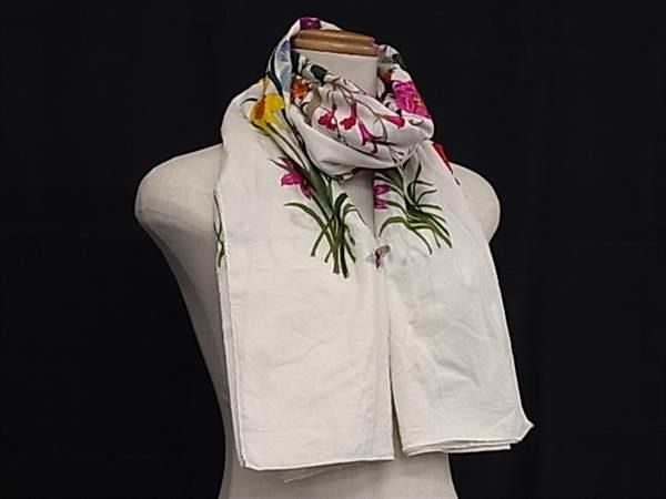 1 иен GUCCI Gucci флора хлопок 100% цветок цветочный принт насекомое рисунок шарф палантин шаль слоновая кость серия × многоцветный AX5715