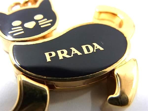 1円 ■美品■ PRADA プラダ ネコ 猫 キーホルダー チャーム レディース ブラック系×ゴールド系 FC0821の画像3