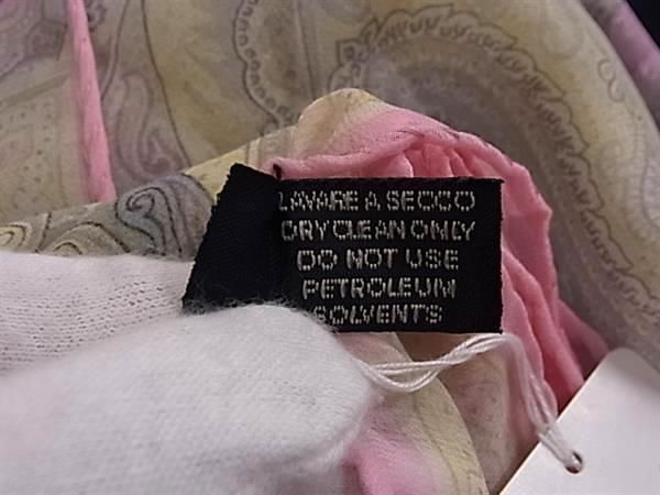 1 jpy # ultimate beautiful goods # ETRO Etro silk 100%peiz Lee pattern scarf shawl stole lady's pink series × green group BJ1343