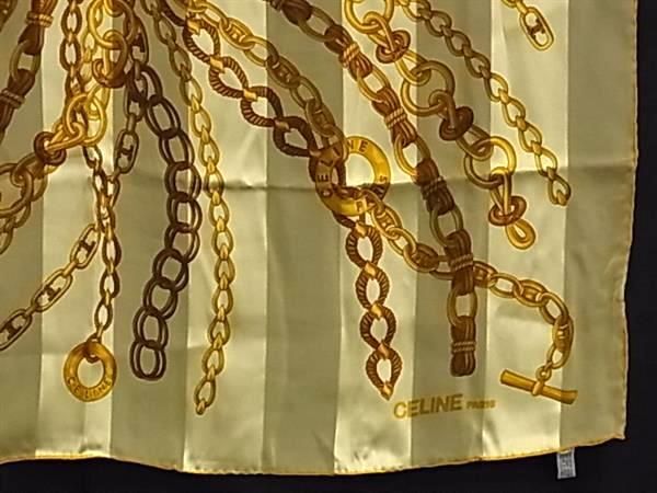 1 jpy # beautiful goods # CELINE Celine silk 100% chain pattern large size scarf stole shawl lady's yellow group FC4813